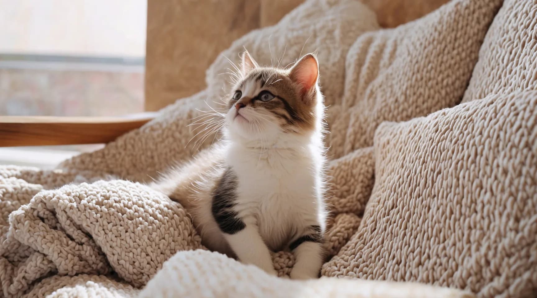 Kätzchen auf einer weichen Decke bei einem Katzensitter